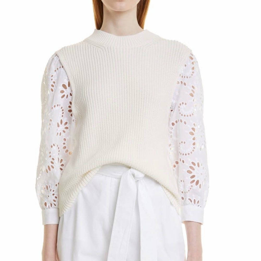Boss Faurelia Eyelet Sleeve Rib Knit Sweater, XL